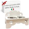 MINDWOOD Porta Ciotole Personalizzato Rialzato per Cani e Gatti con 2 Ciotole in Acciaio Inox, Taglie da Toy a Maxi, in Legno Naturale, Design Elegante Made in Italy (Bianco, Gatto)
