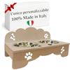 MINDWOOD Porta Ciotole Personalizzato Rialzato per Cani e Gatti con 2 Ciotole in Acciaio Inox, Taglie da Toy a Maxi, in Legno Naturale, Design Elegante Made in Italy (Tortora, Toy)