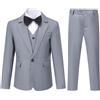 Sliktaa Tuta da bambino, 3 pezzi, con bottone a risvolto, per matrimonio, compleanno, festa, ballo, performance, blazer gilet, pantaloni multicolor, grigio., 10 anni