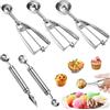 HEKOBAG 5 Pezzi Cucchiaio per Gelato Porzionatori da Gelato in Acciaio Inox Porzionatore Gelato Grande Dosatore Gelato con Grilletto per Biscotti, Torte Impasto, Melone, Frutta (3 Misure 4/5/6 cm)