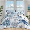 weesire Set copriletto da spiaggia nautico blu navy oceano costiero set copriletto estivo per tutte le stagioni trapunta king size con 2 federe Turtle Coral Coastal Bedding