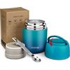 Itslife Thermo per Alimenti 500ml, Contenitore Termico per Alimenti di Acciaio Inossidabile con Cucchiaio Pieghevole, Isotermico Sottovuoto per Cibi Caldi e Freddi (Blu-Verde)