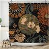 ASDCXZ Tenda da doccia 180x200 cm Stile Boho, Arte Astratta Retro Fiore Foglie Nero Piccolo Bagno Lavabile Tenda Doccia in Poliestere Tessuto Impermeabile per Vasca da Bagno con 12 Ganci