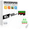 ELES VIDA Carta per stampante DIN A6 Bianca, 80g, 500 fogli, 10,5 x 14,8 cm, CARTA PREMIUM Bianco puro - laser e a getto d'inchiostro - Ideale per volantini, brochure, appunti, ufficio & Office, MADE IN GERMANY