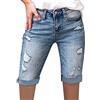Generisch Bermuda - Pantaloncini estivi da donna, in jeans, elasticizzati, casual, a vita bassa, lunghezza al ginocchio, per il tempo libero, in denim, da spiaggia, Blu, m