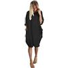 Generisch Maxi abito estivo da donna, in cotone, lunghezza al ginocchio, elegante, taglie grandi, con tasche, per il tempo libero, abito da spiaggia, girocollo, a maniche lunghe, abito bohémien, Nero , XXXXXXL