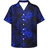 GLUDEAR Camicia hawaiana estiva da uomo a maniche corte con bottoni geometrici polinesiani, Blu Reale Samoano Americano Plumeria, 7XL