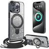 XCYYOO Cover per iPhone 15 Pro Max con Cordino, Custodia per iPhone 15 Pro Max con Tracolla, Case Antiurto 360°Metallo Ring Kickstand Litetettiva Auto,Cover per iPhone 15 Pro Max con cord -Nero