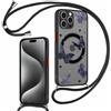 Kueqeay Cover Magnetica con Cordino per iPhone 15 Pro Max 6,7, Traslucida Nero Opaca Aesthetic Farfalla Disegni Silicone Custodia con MagSafe Laccio Tracolla AntiGraffio PC Back Protettiva Case, 06