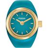 FOSSIL Orologio Ring da donna, movimento al quarzo a due lancette con cinturino in acciaio inossidabile, Verde petrolio e tono oro, 15 mm