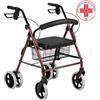 Medical Pharm Deambulatore Leggero da Passeggio Pieghevole a 6 ruote, con freni a pressione, Design leggero e sicuro, Con cestino per poter trasportare i tuoi oggetti fare la spesa , Altezza regolabile (Rosso)...