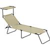 Arreditaly Lettino Pieghevole Con Tettuccio Regolabile Prendisole Parasole Schienale Reclinabile Regolabile Struttura In Metallo Nero Sedia Sdraio Per Spiaggia Mare Giardino Piscina 187 x 53 x 24 Cm (Beige)...