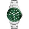 Fossil Orologio Blue Dive da Uomo, Movimento a Tre Lancette con Data, Acciaio Inossidabile, Cassa da 42 mm e Bracciale in Acciaio Inossidabile, D'argento, Verde e argento