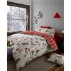 Happy Linen Company Set copripiumino e federe - double face con tema natalizio con cani - tortora neutro - Set copripiumino singolo