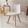 Arreditaly Set Di 4 Sedie Per Sala Da Pranzo Ufficio Con Gambe In Faggio Legno Massello Massiccio Stile Nordico Scandinavo Comoda Seduta Imbottita Ideale Per Soggiorno Sala Riunione (Bianco)...