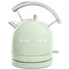 SWEISS Bollitore elettrico vintage KTL7, 1,8L, acciaio inox, compatto, pratico, 2200W, Ebollizione rapida, Livello dell'acqua visibile e graduato, Spegnimento automatico, Base 360°, Verde
