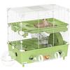 PawHut Gabbia per Criceti a 2 Livelli e 3 Porte con Ruota e Tubi, in Acciaio, PS e PP, 44.5x28x44 cm, Verde e Bianco | Aosom Italy