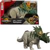 Mattel Jurassic World La Rinascita - Spiclypeus Ruggito Selvaggio, action figure snodata del dinosauro con attacco e movimento della testa azionati con la coda e suoni, gioco digitale, JGB89