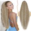 BARSDAR Biondo Coda di Cavallo Extension con Coulisse, 76cm Lunga Ondulati Ricci Sintetici Pettine Clip in Coda Cavallo Posticci per Donne Ponytail Capelli Estensione - Medio Biondo Highlights