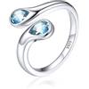 Silvora Anelli Donna Argento 925 in Oro Bianco, Anelli Regolabili con Acquamarina Pietra Portafortuna, Fedina Anello Argento Donna a Goccia, Idee Regalo per Ragazza Fidanzata Anniversario Natale