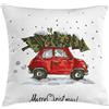 ABAKUHAUS Natale Federa Fodera Cuscino, Retro Car con L'Albero, Copricuscino Quadrato Decorativo, 50 cm x 50 cm, Rosso Verde