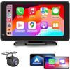 WSRADIOKITS Senza Fili Autoradio, Wireless A-pple Carplay & Android Auto Portatile, 7 Pollici Stereo Auto HD Touch Screen, Mirror Link, GPS Navigation, FM, Siri, AUX, Airplay, Telecamera posteriore