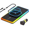 polmxs Tappetino di Ricarica Wireless Auto RGB per MagSafe, Polmxs Caricatore Wireless Auto Magnetico da 15W con LED, Cavo da 30cm + Prolunga da 70cm Compatibile con iPhone 16-12 Pro, AirPods (K1MAG)