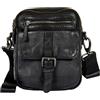 AVIREX, Collezione Bell, Borsello a Tracolla in Pelle da Uomo - Stile Vintage, Doppio Scomparto con Zip, Vera Pelle Tamponata a Mano - Tracolla Regolabile e Removibile (Vintage Black)