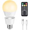 INTERESTIME Lampadina LED E27, Lampadina Ricaricabile USB Con Telecomando Timer, Lampadine LED a Batteria con Dimmerabile a 3 Colori, Magnetica Staccabile Lampadine E27 Luce Calda Per Lampada Senza Fili,1 Pz
