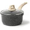 CAROTE Pentola per salsa con coperchio, 16 cm, antiaderente, piccola pentola con manico freddo, casseruola con beccuccio, senza PFOA, grigio