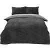 Brentfords Set di biancheria da letto reversibile con copripiumino e federa in pile Sherpa, morbidissimo, caldo, caldo, morbido, antracite, grigio argento, matrimoniale