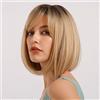 HAIRCUBE Racine noire avec des perruques de cheveux blonds Belle perruque courte Bob avec des franges Perruques synthétiques résistantes à la chaleur de 12 pouces pour les femmes…
