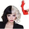 GIEEU Parrucche nere e bianche,Parrucche ricci corte di Bob ondulate con guanti rossi lunghi anni '20,Parrucche fantasiose per Cosplay,Halloween,Natale, Festa,Carnevale