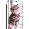EuoDuo Cover Libro per Huawei P20 Pro Custodia Libretto in Pelle Motivo Animali Portafoglio con Porta Carte Magnetica Flip Case Protettiva - Fiore di ciliegio Gatto