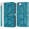 AsWant Compatibile per iPhone SE 2/iPhone 7/iPhone 8 Custodia Albero in Rilievo Custodia in Pelle PU Custodia Portafoglio Custodia Protettiva per iPhone7/iPhone 8/iPhone SE 2a Generazione - Blu