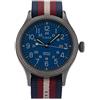 Timex Orologio al quarzo SCOUT quadrante in ottone 40 MM case colore anticato argento - quadrante blu cinturino in tessuto Blu-Rosso-Bianco 20 MM con luce notturna INDIGLO resistente all'acqua fino a