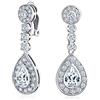 Bling Jewelry Teardrop Halo Cubic Zirconia Pave Cz Dangle Prom Statement Clip On Dangle Earrings For Women Argento Placcato Brass