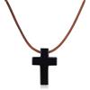 COAI Collana in Vera Pelle da Uomo e da Donna con Ciondolo Croce di Ossidiana, Collana Croce Unisex