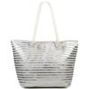 AOSSTA Borsa da spiaggia extra large in tela con stampa floreale a righe per donne con cerniera shopping borse riutilizzabili per donne ragazze estate tote bag borsa a tracolla, Argento a righe,