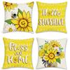 Bonhause Federe per Cuscini Estate Fiore 45 x 45 cm Copricuscini Decorativi Fiore Giallo Girasole Ape Federa per Cuscino Divano Letto Casa Decorazione Set di 4
