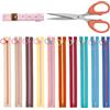 Glarks Set di 12 pezzi di cerniera in nylon da 20 cm/7,87 pollici con anello di sollevamento, 10 colori di bobine di cerniera con chiusura finale, con anello di chiusura in lega di zinco e forbici