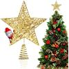 KUAOWT Puntale Stella Albero Natale, Oro Glitter Treetop Soprammobili Decorazione Natalizio, Lucido Forma di Stella Albero di Natale per Accessori Addobbi