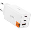 Spigen ArcStation Essential 67W Caricatore GaN USB-C e USB-A a 3 Porte, Ricarica Rapida PD 3.0 PPS iPhone 17/16/15/14 Pro Max Samsung Galaxy S26 S25 S24 Ultra Plus Pixel 10 9 10a 9a - Bianco