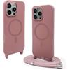 CUZZCASE Cover compatibile con iPhone 16 Pro Max(6.9),Cover Magnetica[Compatibile con MagSafe],Bumper con Laccio,regolabile Lanyard TPU Corda Silicone Case-Colore Lotus
