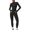 JN JANPRINT 2 pz palestra set tuta tuta yoga tuta manica lunga activewear zip up top allenamento leggings abbigliamento fitness, Nero , M
