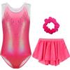 Happy Cherry Bambina Body da Ginnastica Smanicato con Gonna+Fascia per Capelli 3 Pezzi Costume da Danza Balletto Gara Artistica Body Brillante Paillettes Rosa per Ragazze 9-10 Anni