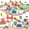 Tiny Land Set ferroviario ferroviario in legno, 110 pezzi, trenino giocattolo per ragazzi e ragazze con binari in legno, giocattolo in legno per bambini e bambini dai 3 ai 7 anni