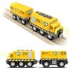 DxxD Locomotiva ad Azione a Batteria, Trenino Legno Giocattolo per Bambini, Trenino Elettrico con Suono e Luce, Treno Compatibile con Thomas Brio, Giocattolo Regali per Ragazze Ragazzi 3+ Anni, Giallo