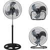 Melchioni Family | Ventilatore Industriale 3 in 1, Installabile a Terra, a Parete o sul Tavolo, 3 Velocità, Funzione di Oscillazione, 3 Pale in Metallo, 45 W, Silenzioso, Colore Nero