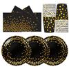 PYAILI Oro Nero Stoviglie Feste 72 Pezzi Verde Erba Festa della Addobbi Ragazza Compleanno Dambini Articoli Feste Set Include Piatto Usa e Getta Carta Party Tazze Tovaglioli-24 Ospiti
